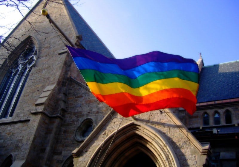 LGBT flag on church