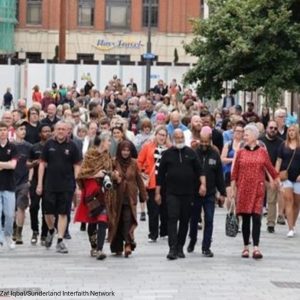 Sunderland peace walk with caption