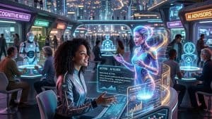 AI hologram speaks to worker